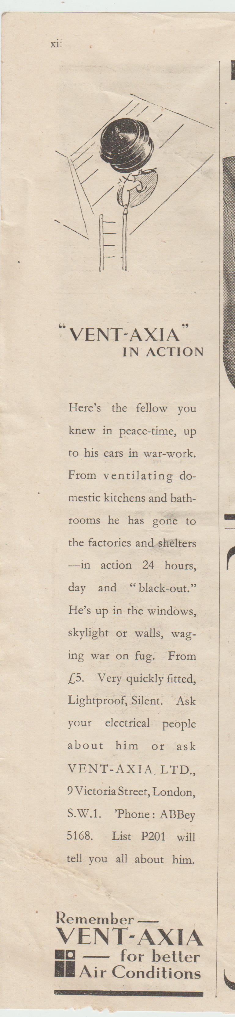 February 1941 Vent Axia advert