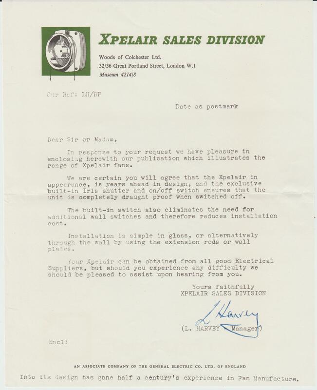Xpelair letter 1962